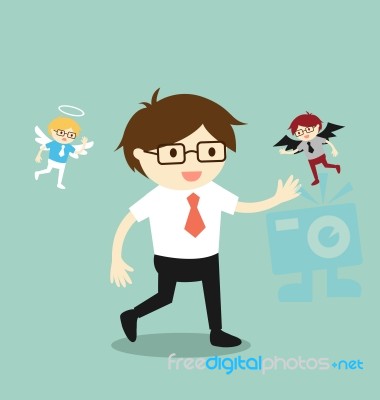 Business Concept, Businessman With Angel And Devil Stock Image