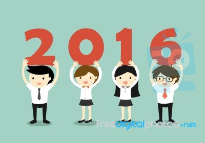 Business Concept, Businessmen And Business Women Holding '2016' Letters, New Year Concept Stock Image