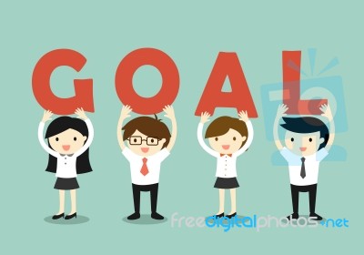 Business Concept, Businessmen And Business Women Holding 'goal' Letters, Goal And Teamwork Concept Stock Image