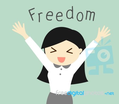 Business Concept, Cartoon Business Woman Feeling Happy With Her Freedom.  Illustration Stock Image