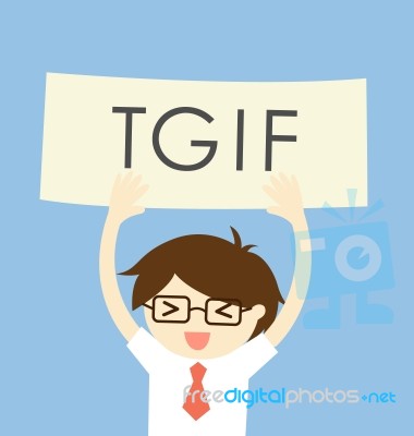 Business Concept, Thank God It's Friday Or Tgif With A Man In Feeling Happy And Relax.  Illustration Stock Image