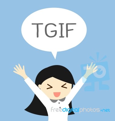 Business Concept, Thank God It's Friday Or Tgif With A Woman In Feeling Happy And Relax.  Illustration Stock Image