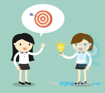 Business Concept, Two Business Women Talking About Target And Idea Stock Image