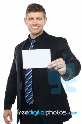 Business Consultant Presenting Blank Placard Stock Photo