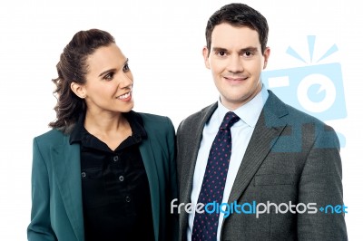 Business Couple Posing Over White Stock Photo