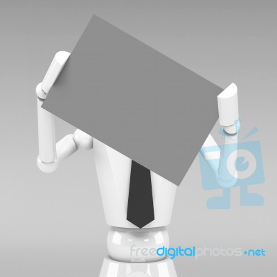 Business Doll Showing A Blank Paper In Front Of Face Stock Image