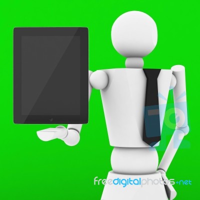 Business Doll Showing A Blank Tablet In Front Of Face Stock Image