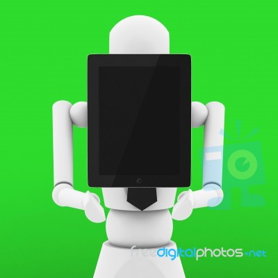 Business Doll Showing A Blank Tablet In Front Of Face Stock Image