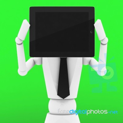 Business Doll Showing A Blank Tablet In Front Of Face Stock Image