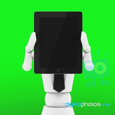 Business Doll Showing A Blank Tablet In Front Of Face Stock Image