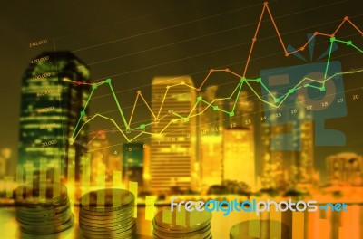 Business Double Exposure Graph Stock Photo