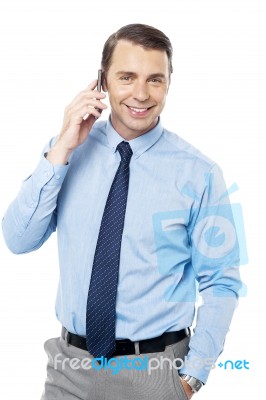 Business Executive Communicating Over Cellphone Stock Photo