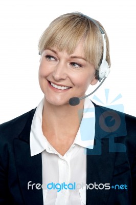 Business Executive Implementing The Product Through Telecalling Stock Photo