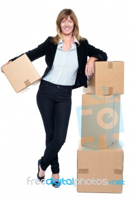 Business Executive Relocating Her Office Space Stock Photo