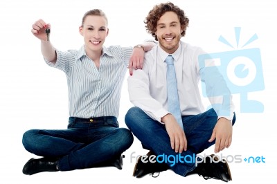 Business Executives Sitting On The Floor Stock Photo