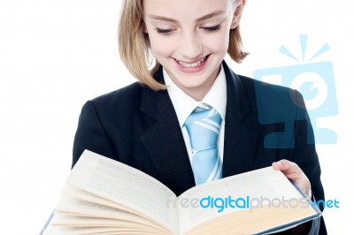 Business Girl Reading Management Book Stock Photo