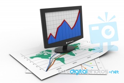 Business Graph In Monitor Stock Image