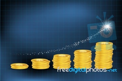 Business Graph With Dollar Coins Stock Image