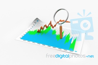 Business Graph With Magnifying Glass Stock Image