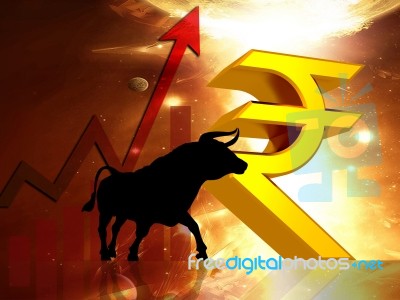 Business Graph With Rupee Sign. Indian Rupee Growth Concept. Rupee Market Fluctuation Concept. 3d Rendering Stock Image