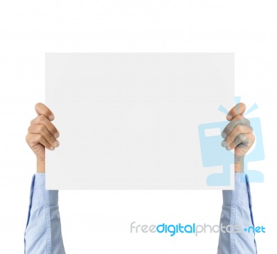 Business Hand Holding Bank Board Isolated On White White Clipping Path Stock Photo