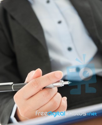 Business Hand Holding Pen Stock Photo