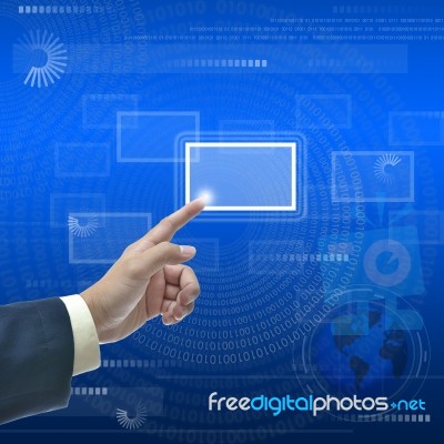 Business Hand Pointing Touch Screen Stock Photo