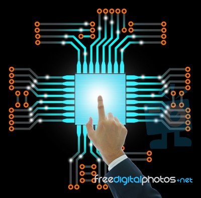 Business Hand Press Circuit Board Stock Photo