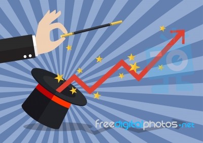 Business Hand With Graph Flying Out Of The Magic Hat Stock Image