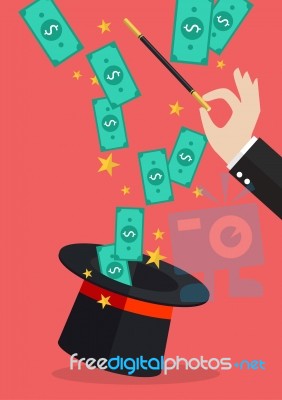 Business Hand With Money Flying Out Of The Magic Hat Stock Image