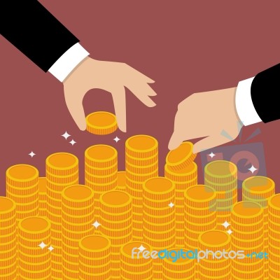 Business Hands Put Coin Stock Image