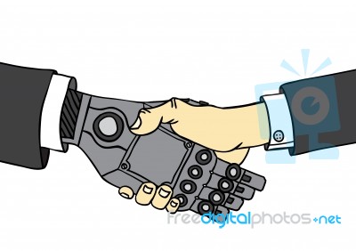 Business Human And Robot Handshake Stock Image