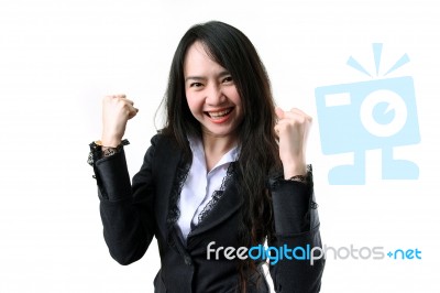 Business Lady Celebrating Success Stock Photo