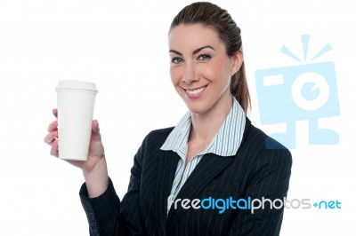 Business Lady Holding Beverage Stock Photo