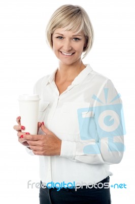 Business Lady Holding Beverage Stock Photo