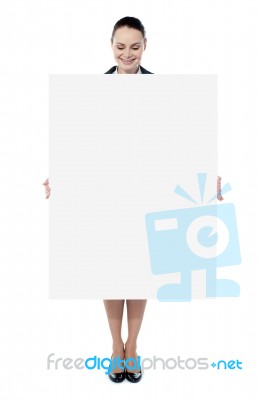 Business Lady Holding Big Banner Stock Photo