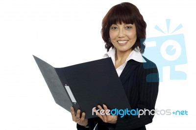 Business Lady Holding Binder Stock Photo