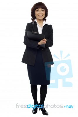 Business Lady Holding Clipboard Stock Photo