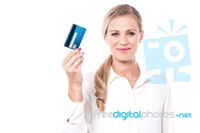 Business Lady Holding Debit Card Stock Photo