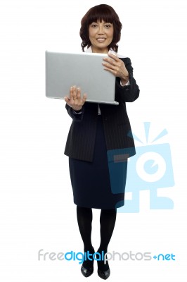 Business Lady Holding Laptop Stock Photo