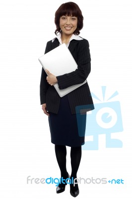 Business Lady Holding Laptop Stock Photo