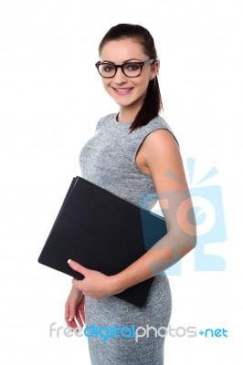 Business Lady Holding Office Files Stock Photo