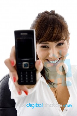 Business Lady Holding Smartphone Stock Photo