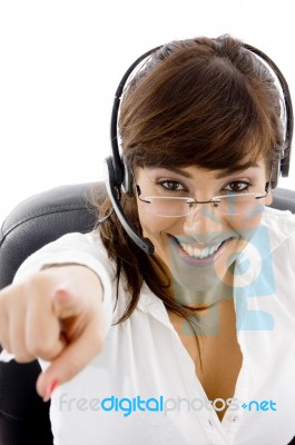 Business Lady Pointing Forward Stock Photo