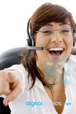 Business Lady Pointing Forward Stock Photo