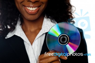 Business Lady Showing CD Stock Photo