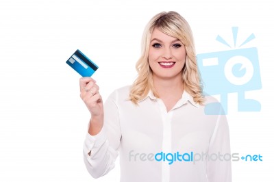 Business Lady Showing Debit Card Stock Photo