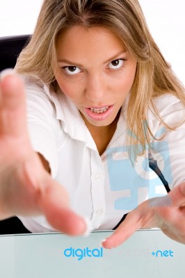 Business Lady Showing Hand Gesture Stock Photo