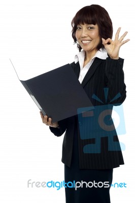 Business Lady Showing Ok Sign Stock Photo