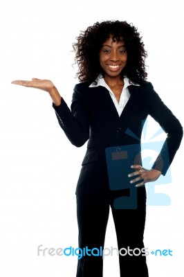 Business Lady Shows Open Palm Stock Photo